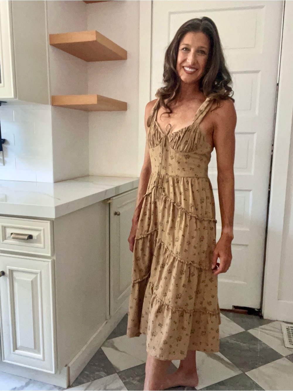 🍂 STORIA Floral Tiered Midi Dress S Cottagecore Tie Strap Corset Prairie